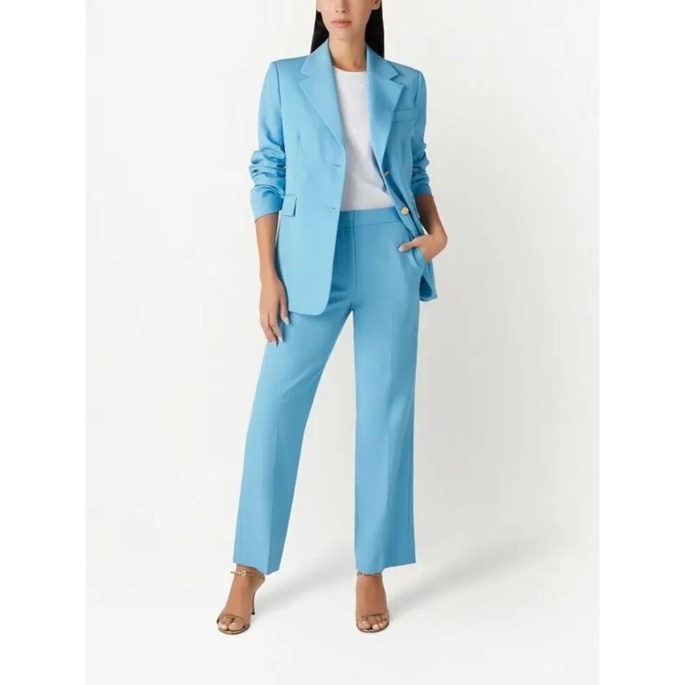 St. John Tailored Wool Crepe Straight Leg Trousers Pants Cornflower Blue 2